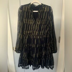 Crown & Ivy Black Gold Sheer Sleeve Dress